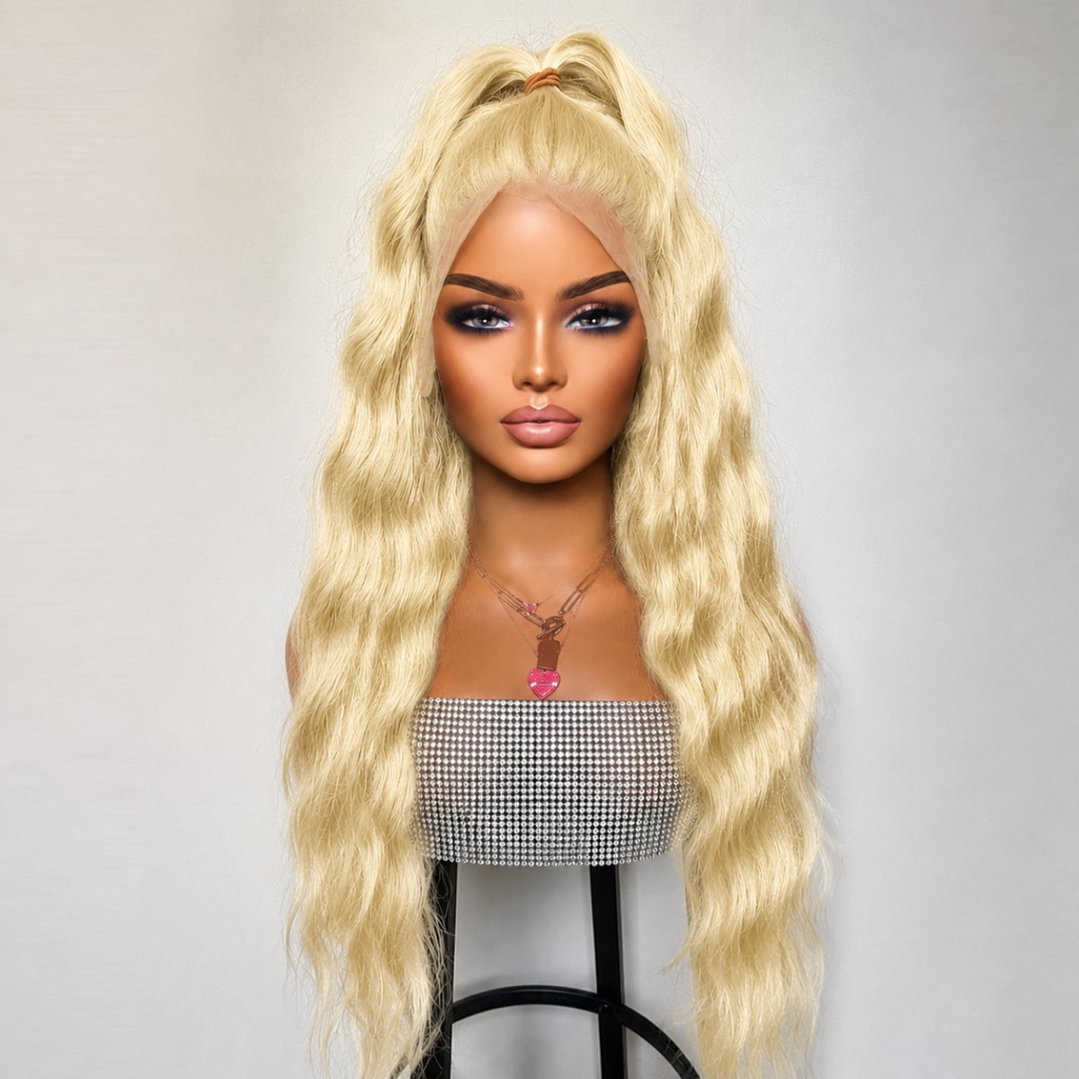 Heat Resistant Synthetic Hair Pre Plucked Blonde HD Lace Front Wig Long Wavy