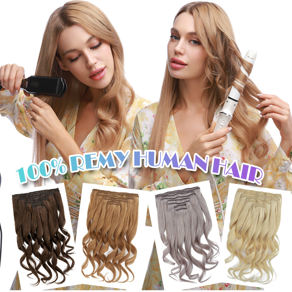 CLEARANCE 100% Human Hair Extensions Clip in Real Remy Hair 8Pcs Full Head Soft