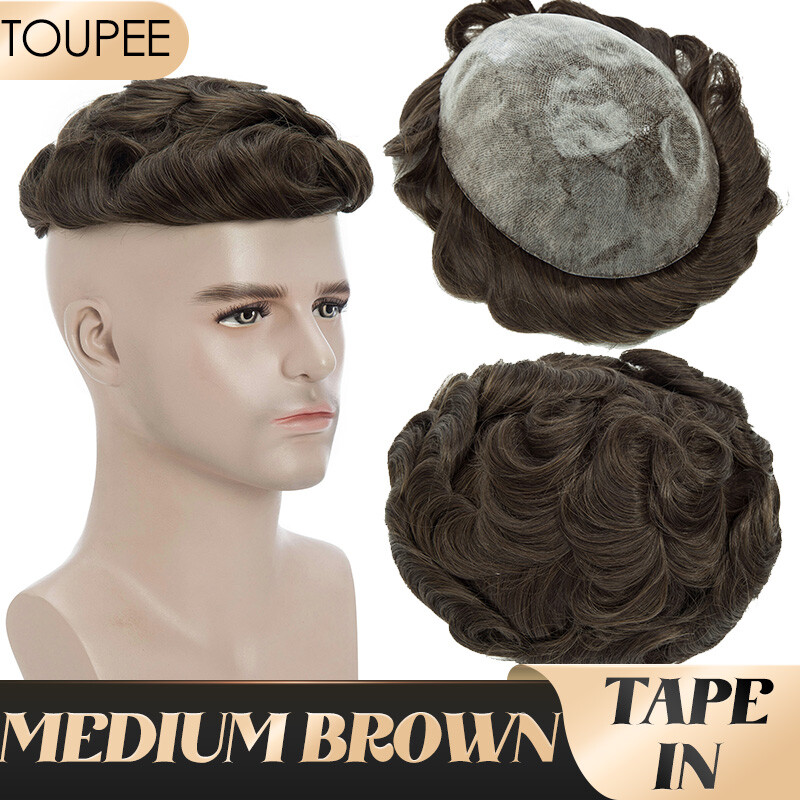Full Poly Skin Mens Toupee PU Remy Human Hair System Replacement Wigs for Men US