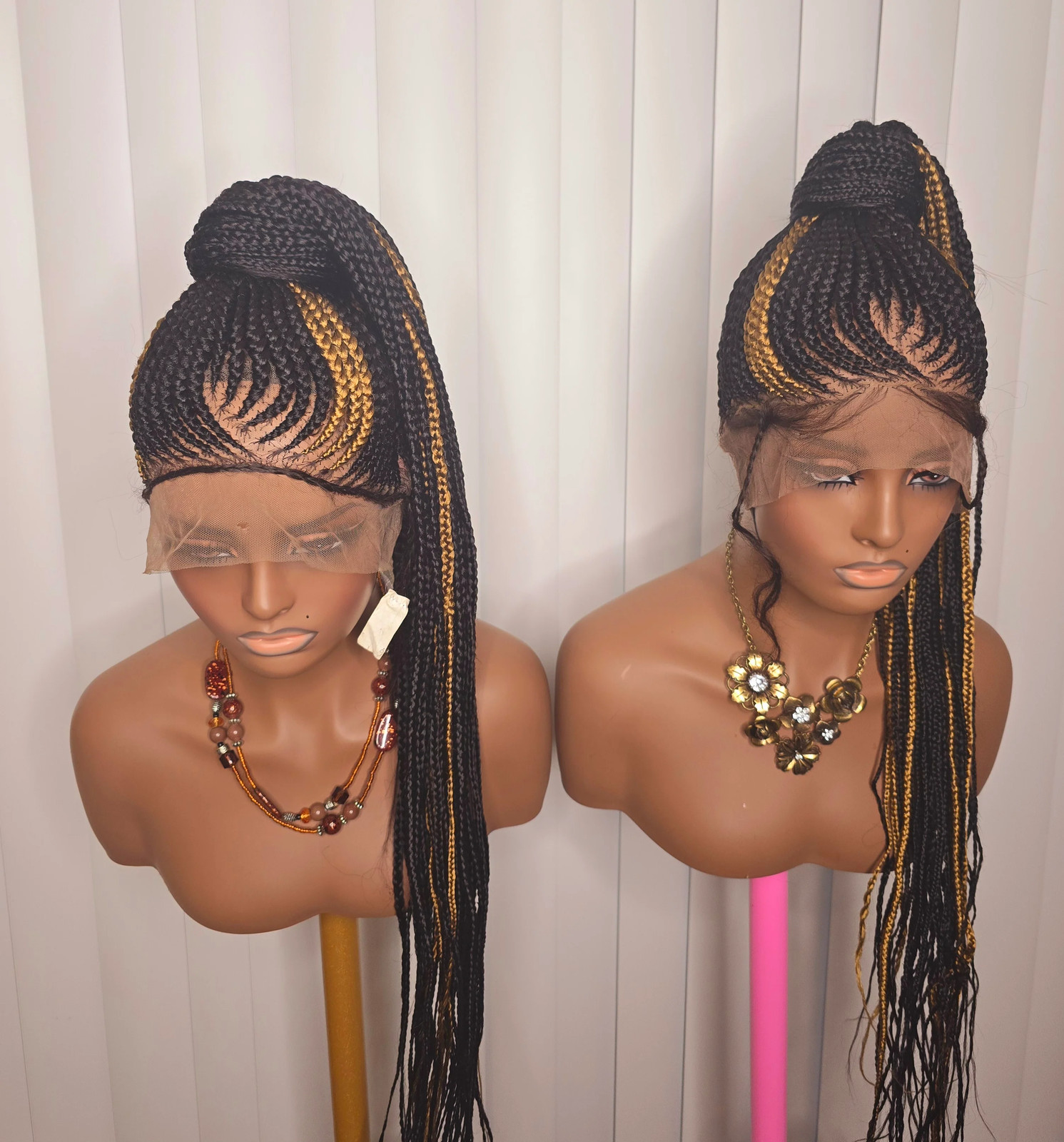 Black and Gold Full Lace Synthetic Braided Wig for Classic Ladies Easy to Style
