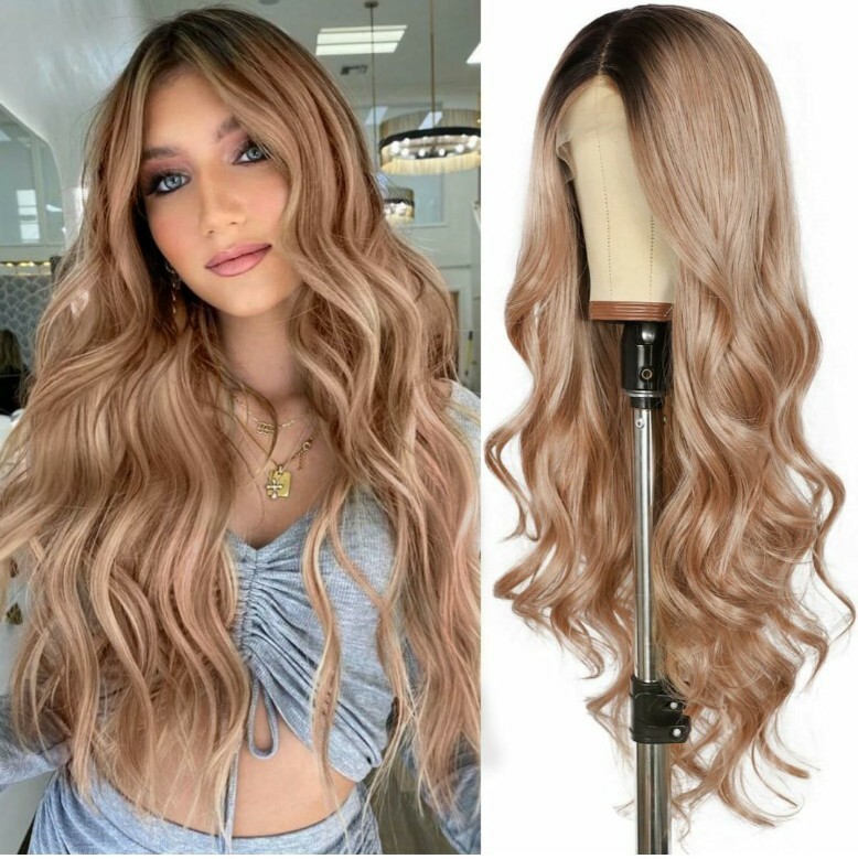 HD Transparent Lace Wig Honey Blonde Ombre Long Layered Human Hair Blended