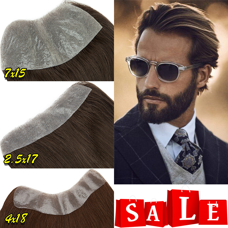 Natural Hairline Real Mens Human Hair Frontal Skin PU Toupees Hairpiece Piece US