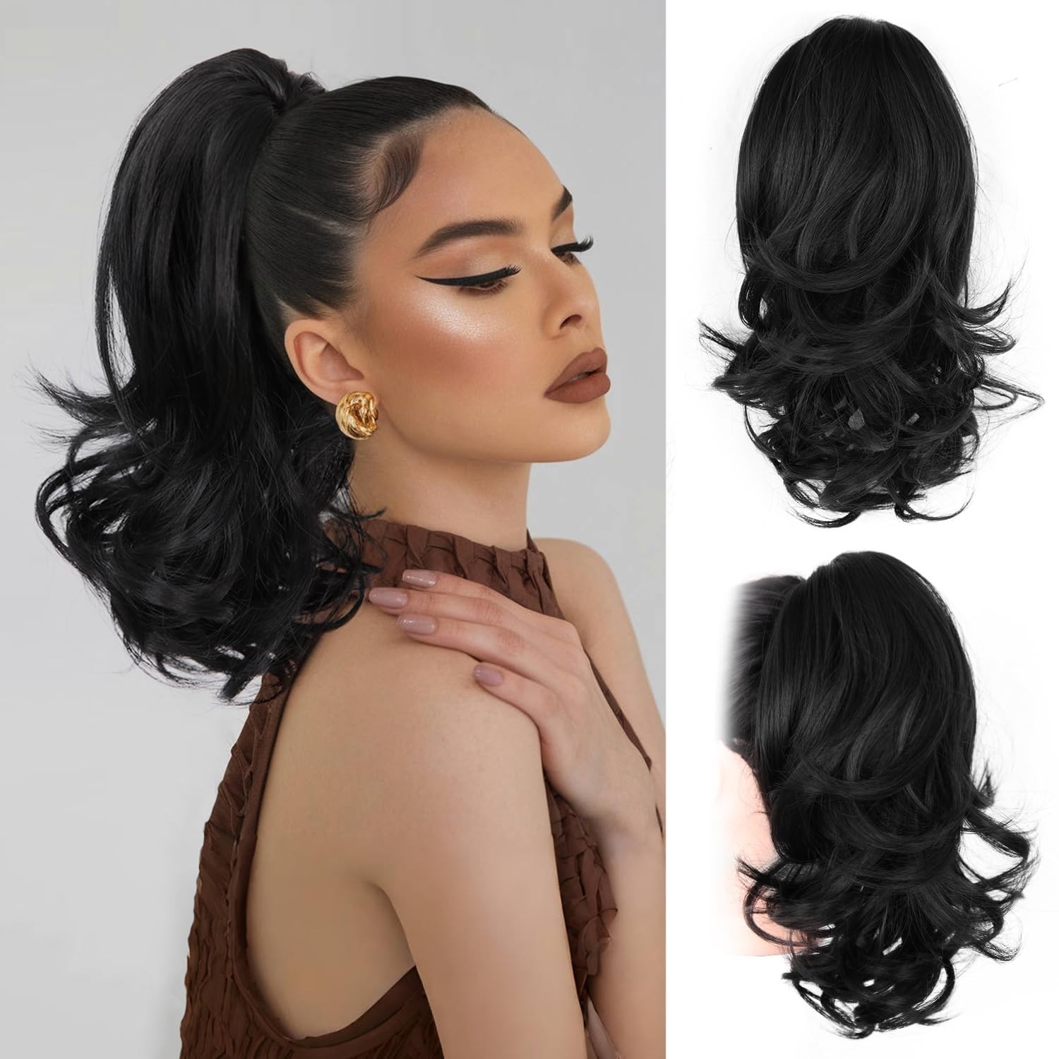 14 Inch Black Ponytail Extension – Soft Wavy Pony Tails Hair 14 Inch,