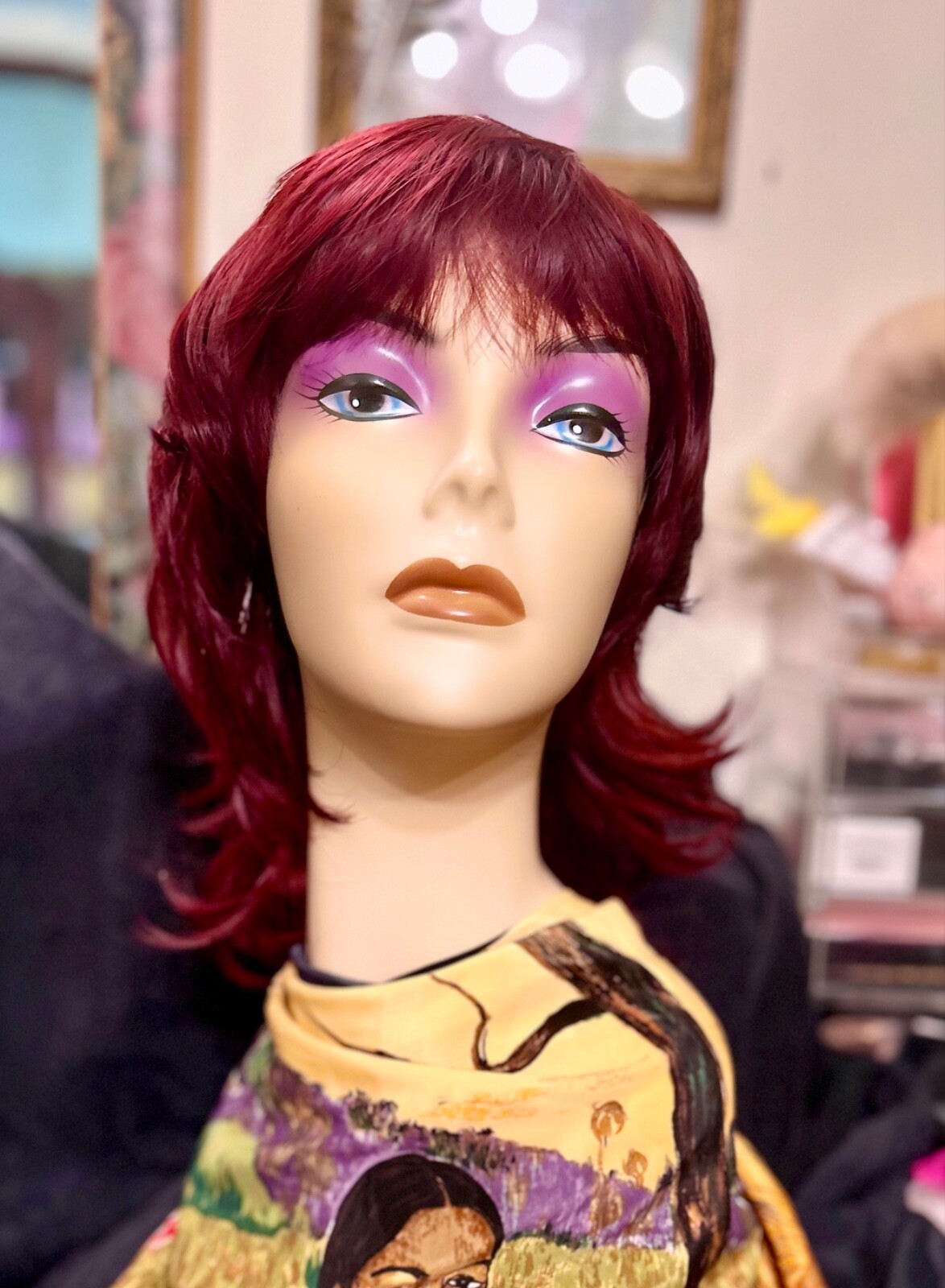 Modern SHAG dk burgundy RED Wig Synthetic Heat Friendly layered free shiping