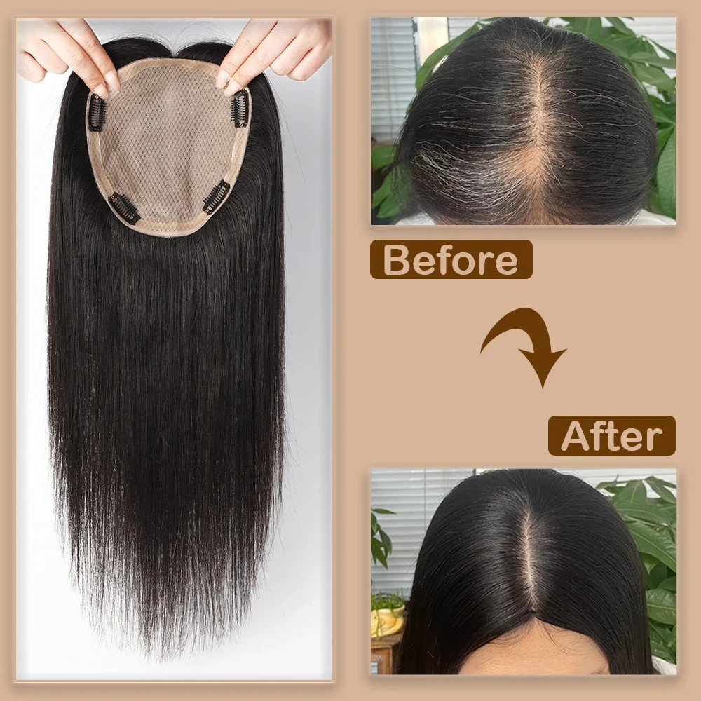 100% human hair Topper 16x18cm Remy Hair Silk Top Hand Tied Hair ready to wear
