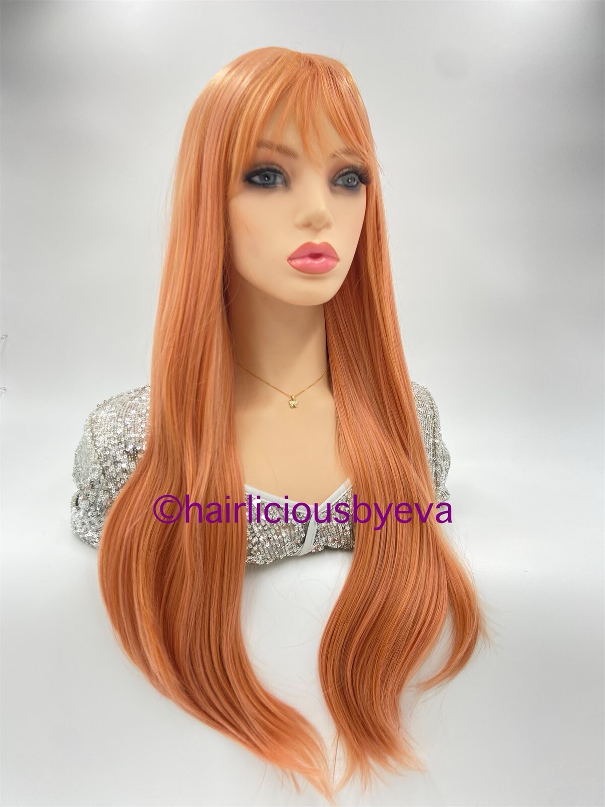 Rose Gold Pink Wig With Bangs Wavy 26 Inch Long Heat Ok