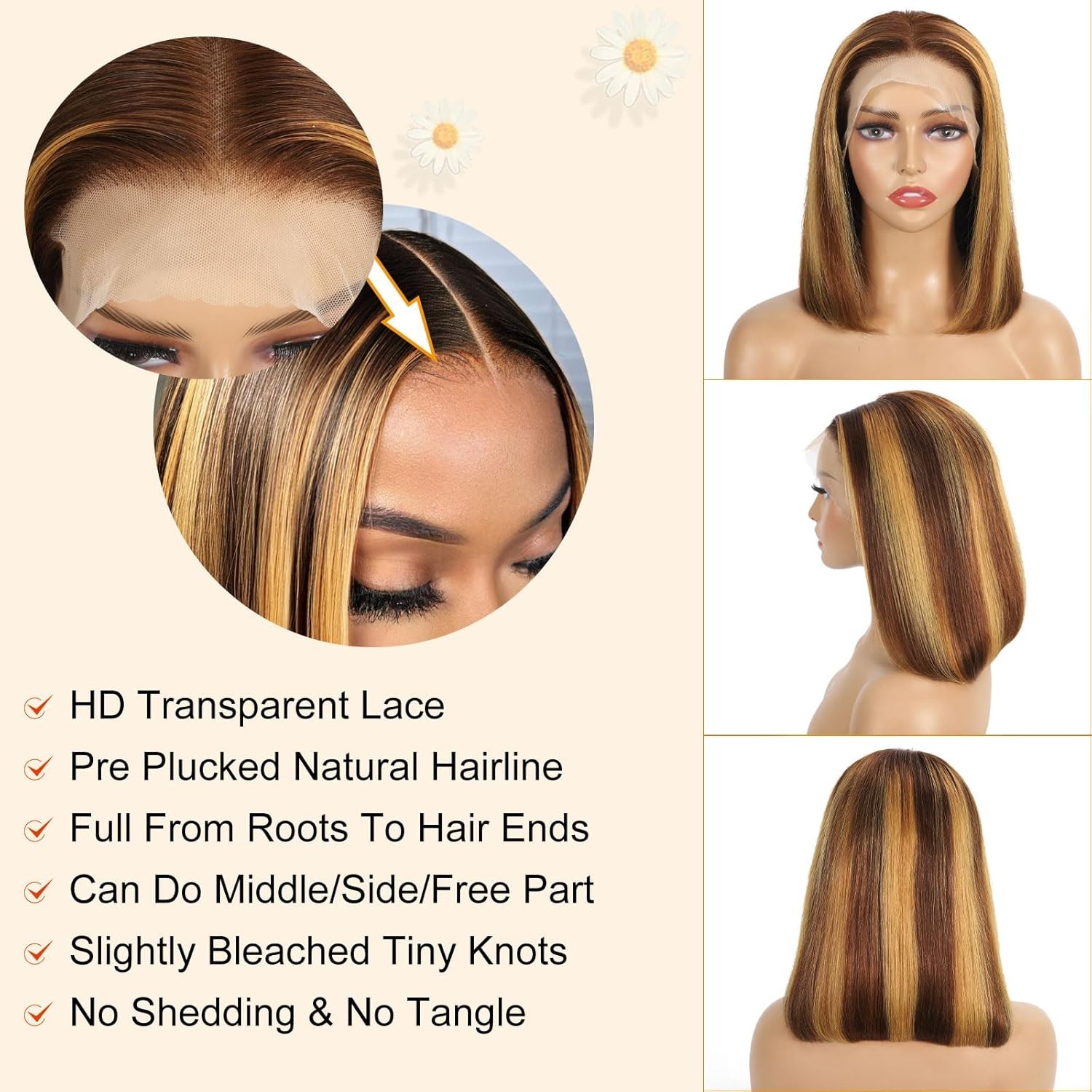 13×4 Ombre Highlight Bob Human Hair Lace Front Wigs P4/27 14 Inch Colored Wigs