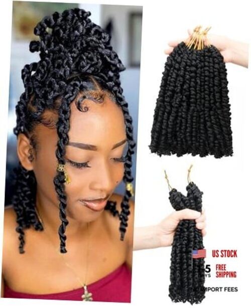 Pre-looped Passion Twist Crochet Hair Extensions,Crochet 10 Inch (Pack of 8) 1B