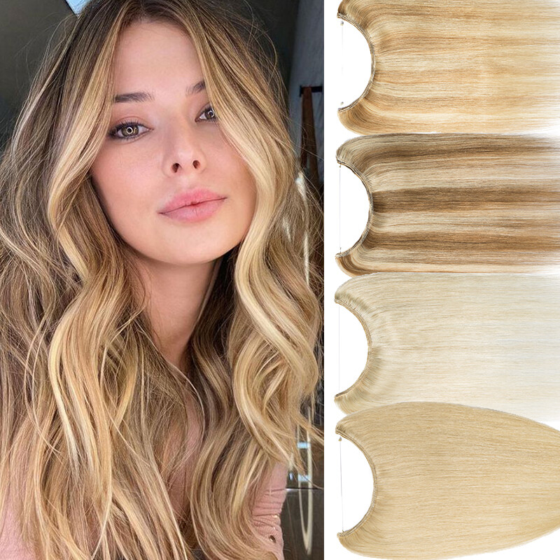 Thick Wire Hair Extensions Flip In 100% Remy Human Hair Hidden One Piece Weft US