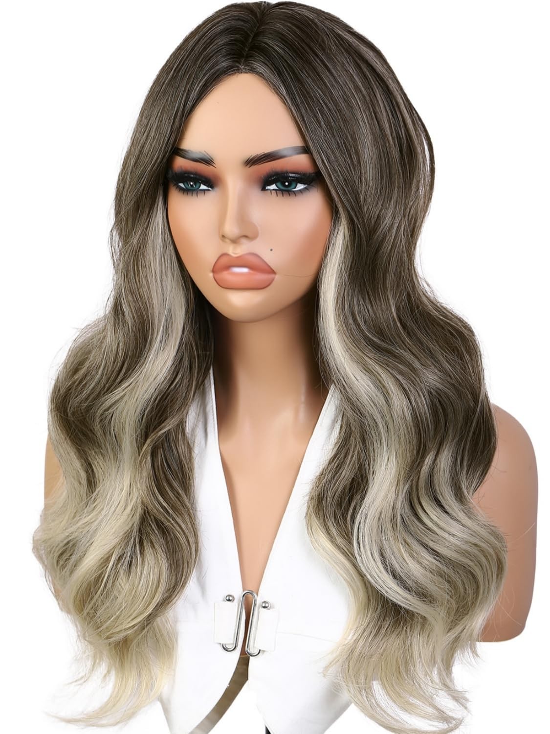 Ombre Blonde Wavy Wigs for Women Middle Part Culy Wavy Wig Long Blonde Hair W…
