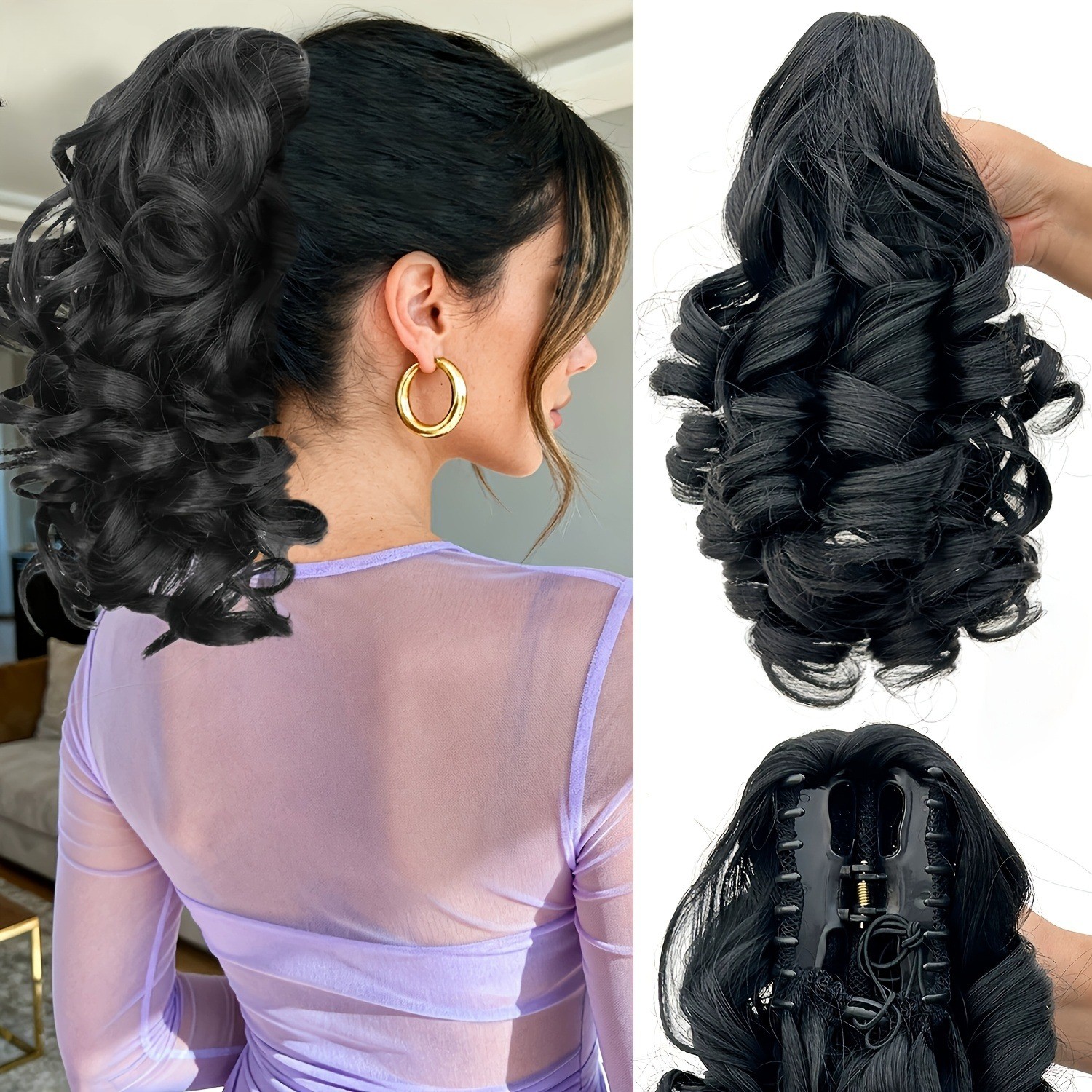 Natural Blend Fluffy Curly Claw Hairpiece fits School Daily Casual Hairstyle Use