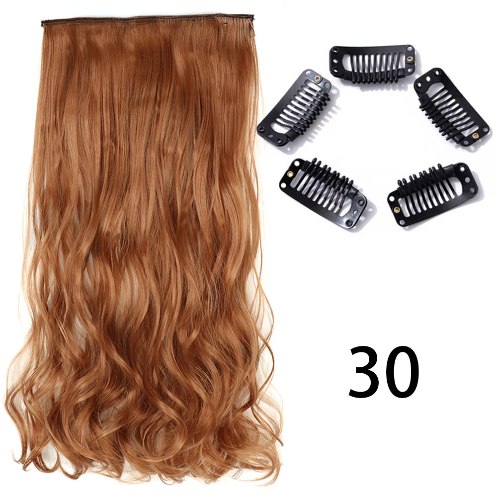 Synthetic Long Straight Clip In Hair Extension 5 Clips Heat Resistant Blonde