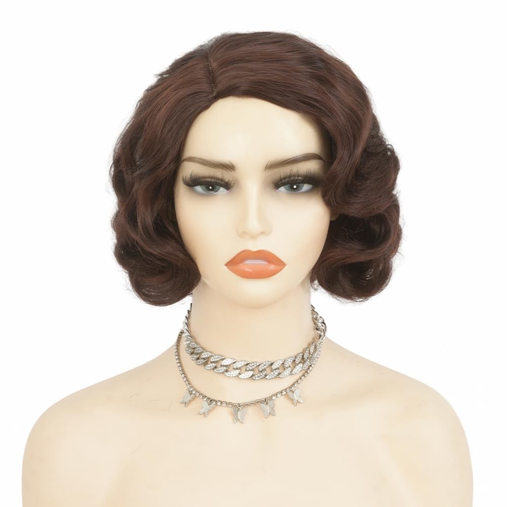 Brown 1920s Wigs for Women Finger Wave Wig Vintage Wigs Lady Synthetic Fiber Wig