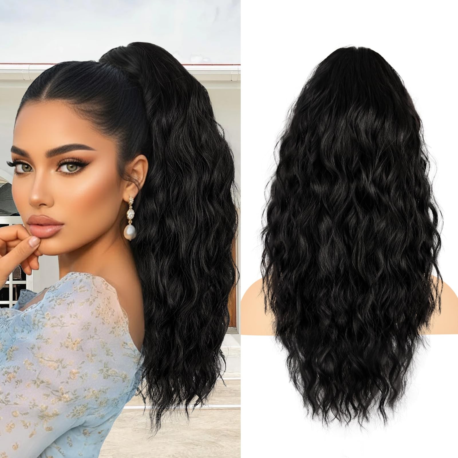 Claw Clip Ponytail Extension – 18 Inch Curly Ponytail Extension,Wavy Pony Tai…
