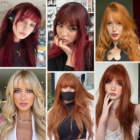 CLIP IN BANGS 100% REAL HUMAN HAIR EXTENSIONS WISPY BANGS – BURGUNDY & ORANGE
