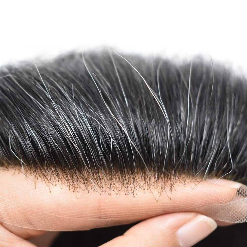 Mens Toupee Human Hair Replacement System French Lace Front Hair Piece US