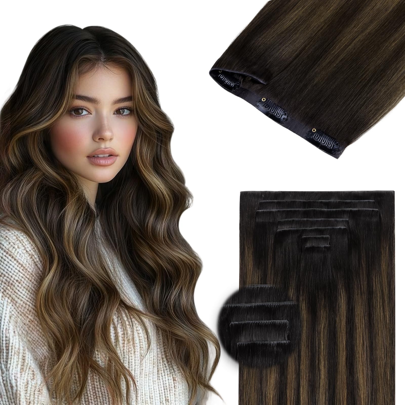 Real Human Hair Extensions 18″ 130g Clip-In 7pcs Seamless Invisible Weft Dark Br