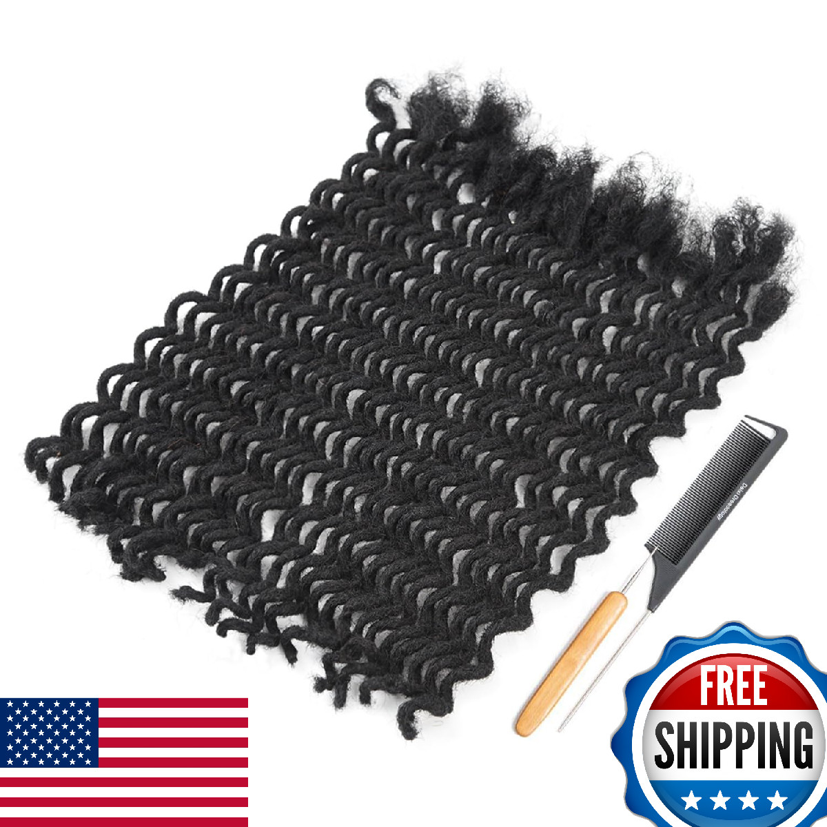 DAIXI Curly Wave Loc Extensions Human Hair 12in 20 Strands Dreadlock Extensions