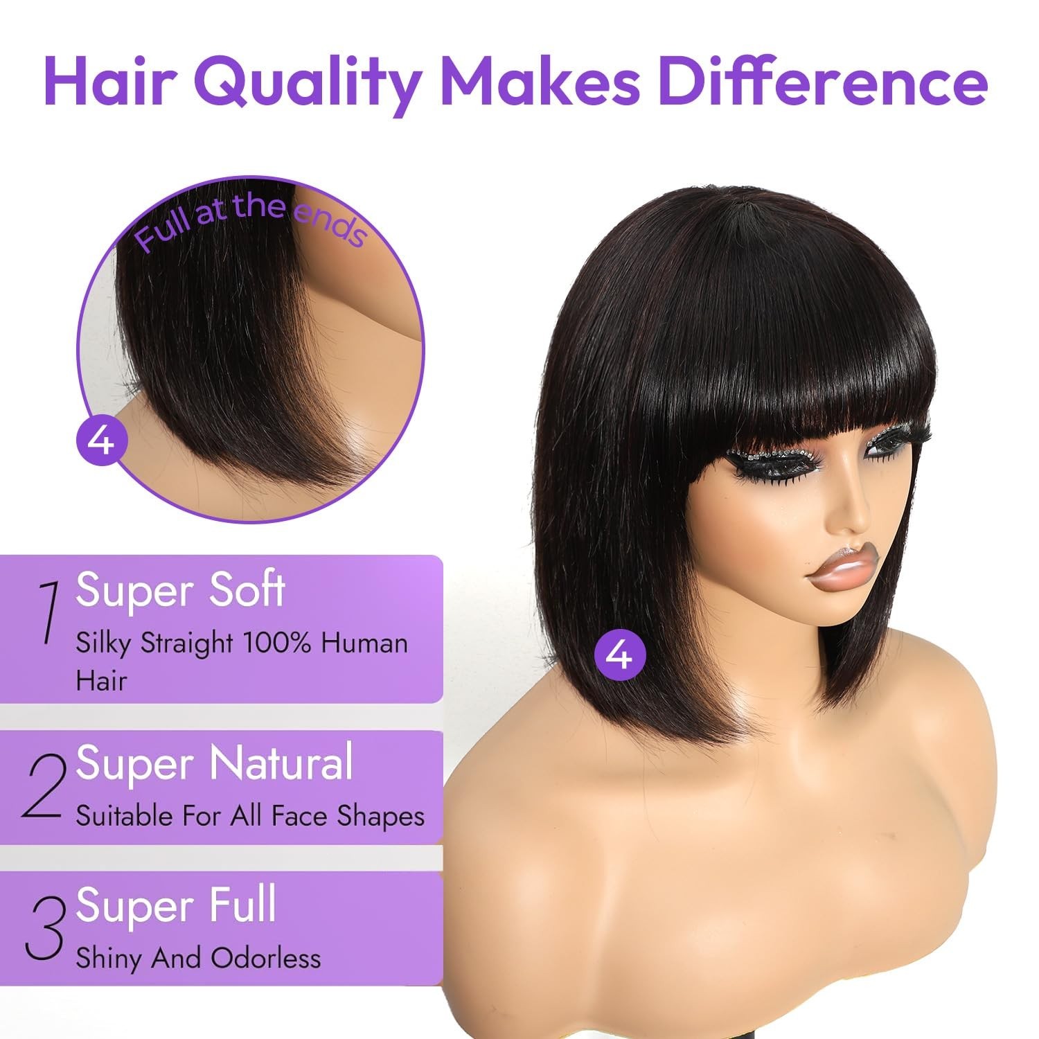 Short Bob Wig with Bangs Human Hair Glueless Lace Bob Wigs 2X1 Bob Wig Straight