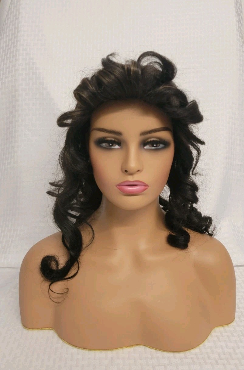 💕 Big Curly Layered Wig bang Black Cooper Streak Daily Natural Retro LOVE TOUCH