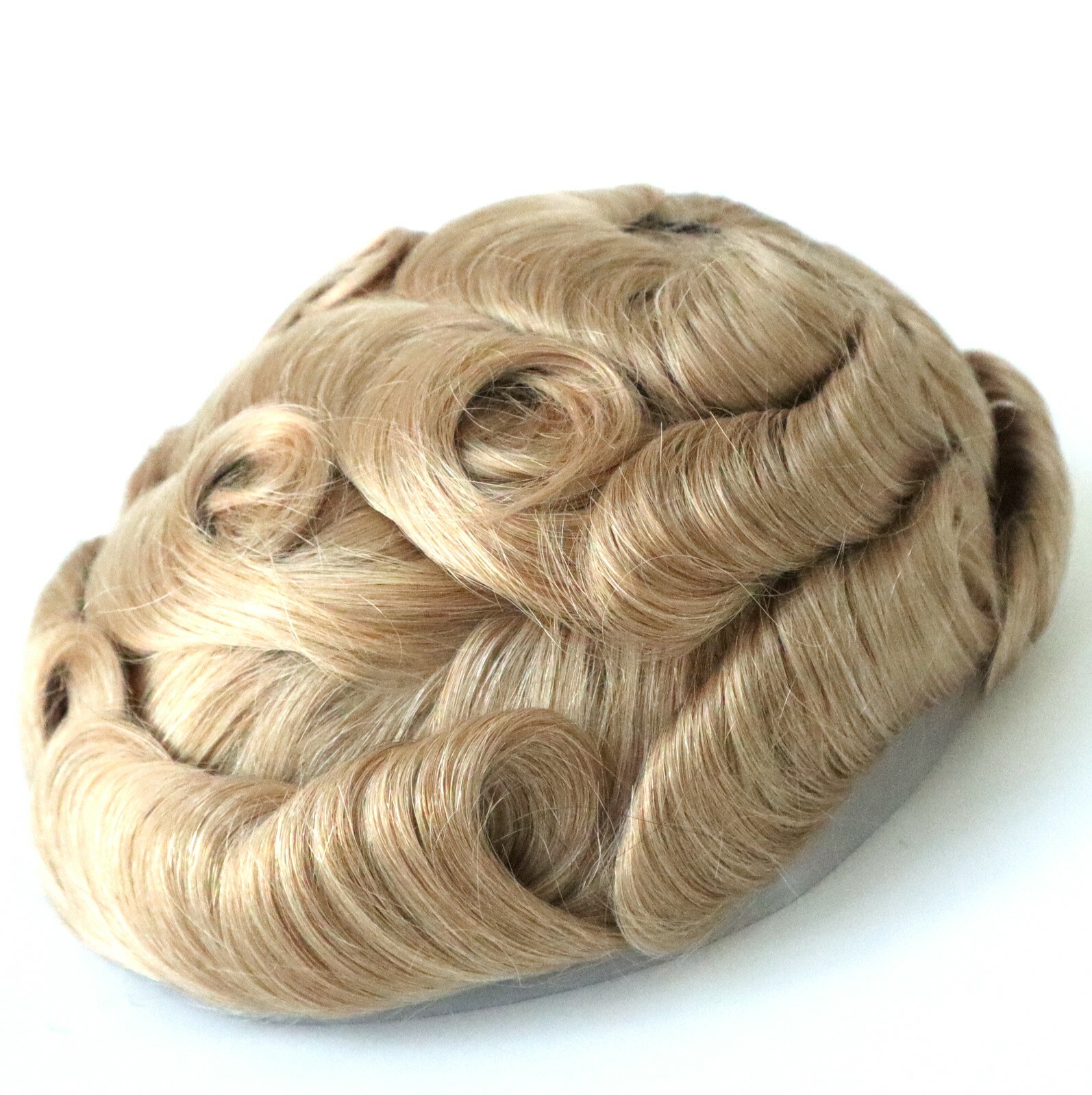 Mens Human Hair Replacement Medium Skin V-loop Scalloped Toupee Hairpiece #22R