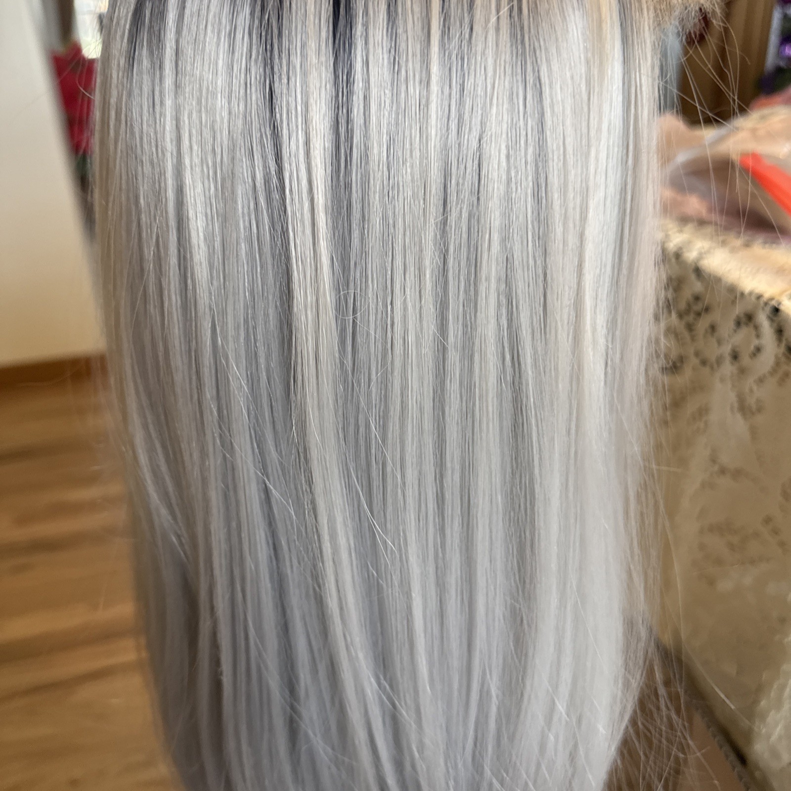 Lace Frontal Wig 25” So Soft Beautiful Silver Gray Ombré Black Top 207