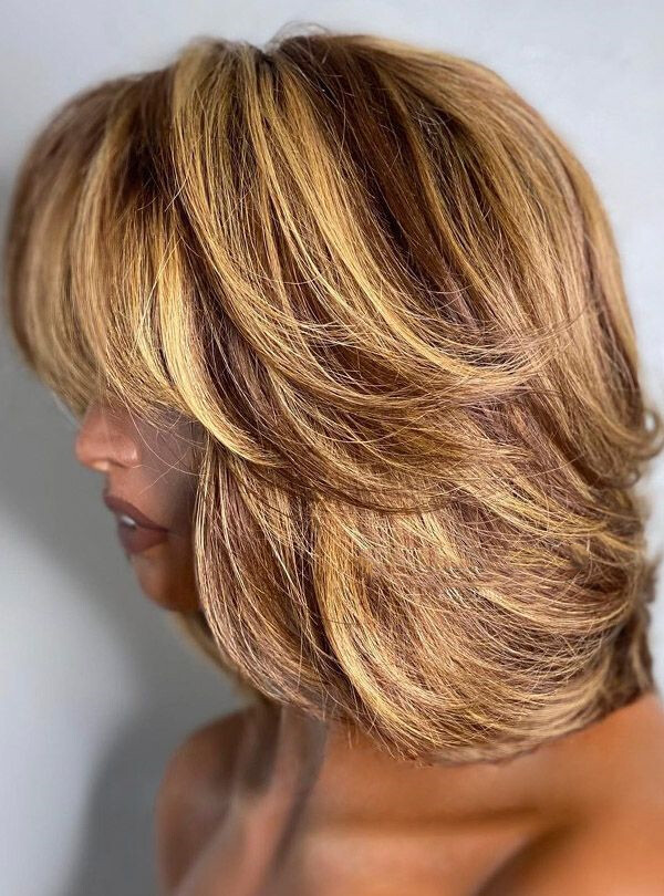 Honey Blonde with Brown Highlight Human Hair Wigs with Bangs Brazilian Hair 180%