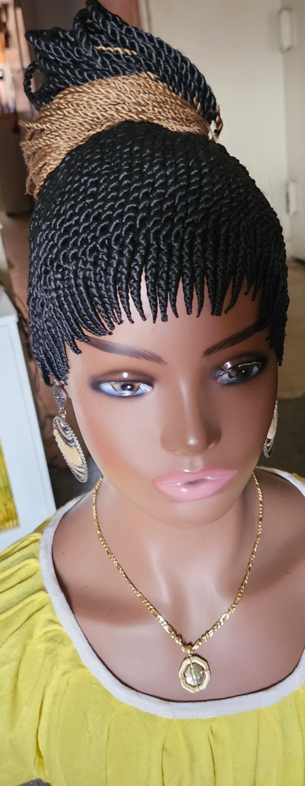 Fully hand braided Senegalese twist cornrows wig ponytail libre 1B/27