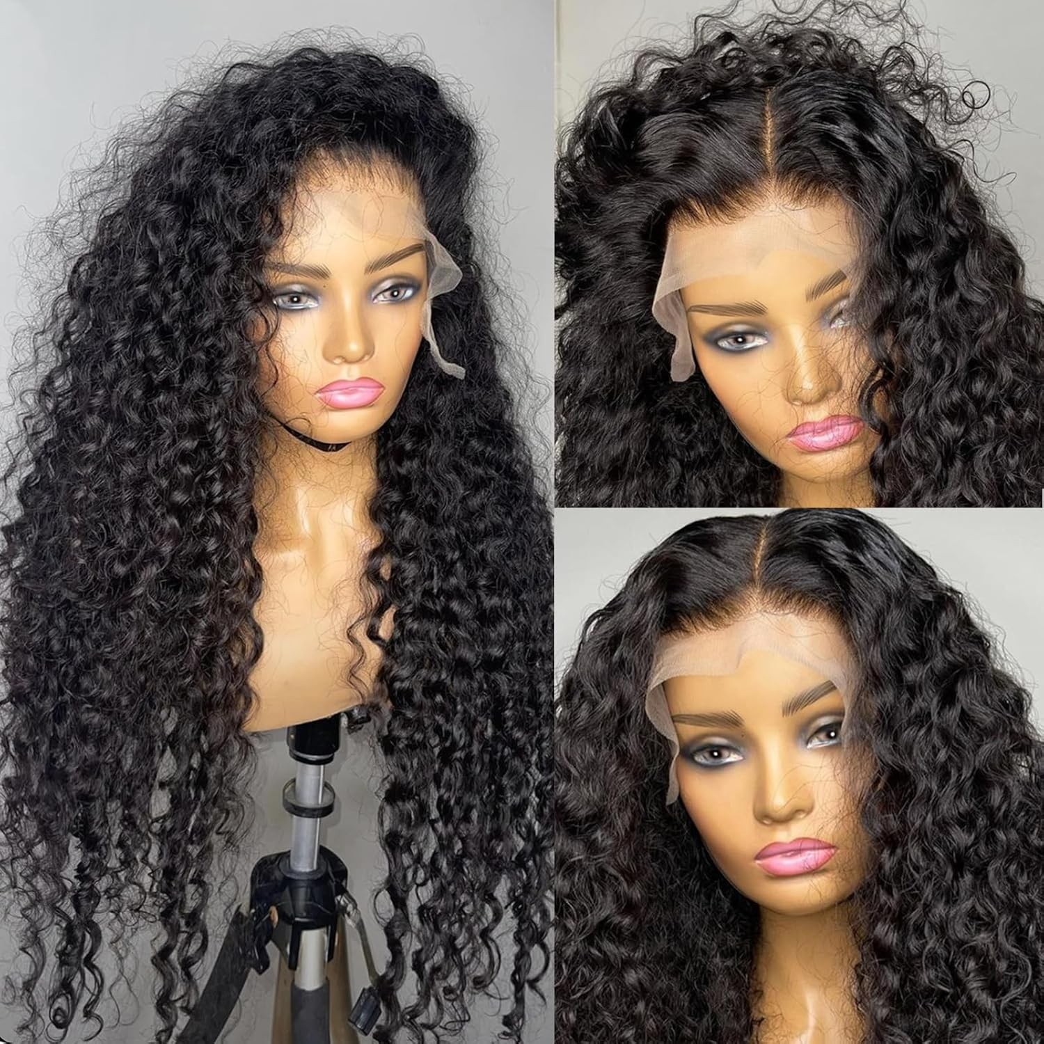 Black Curly Glueless Lace Front 13×4 Deep Wave Baby Hair Long Curly Lace Front