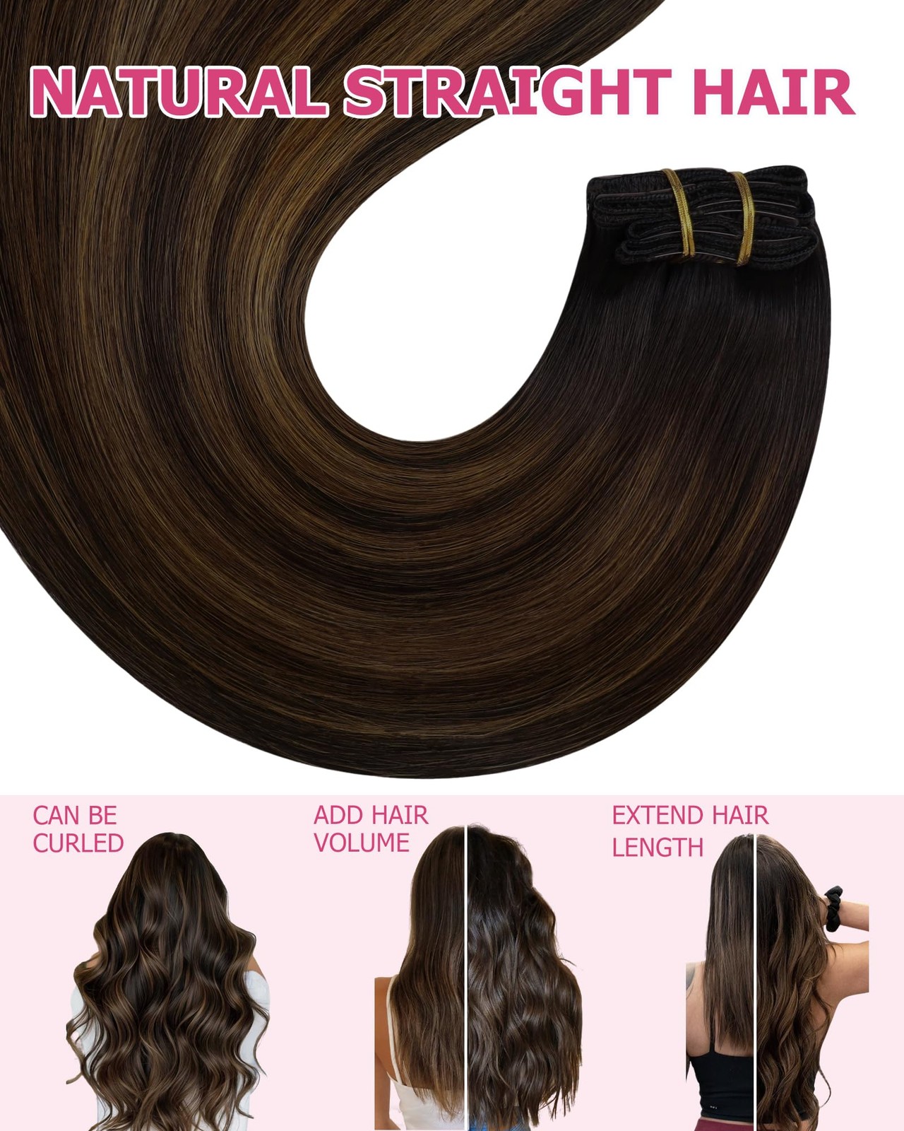 Clip in Human Hair Extensions 20″ Balayage 100g Real Remy – For Volume