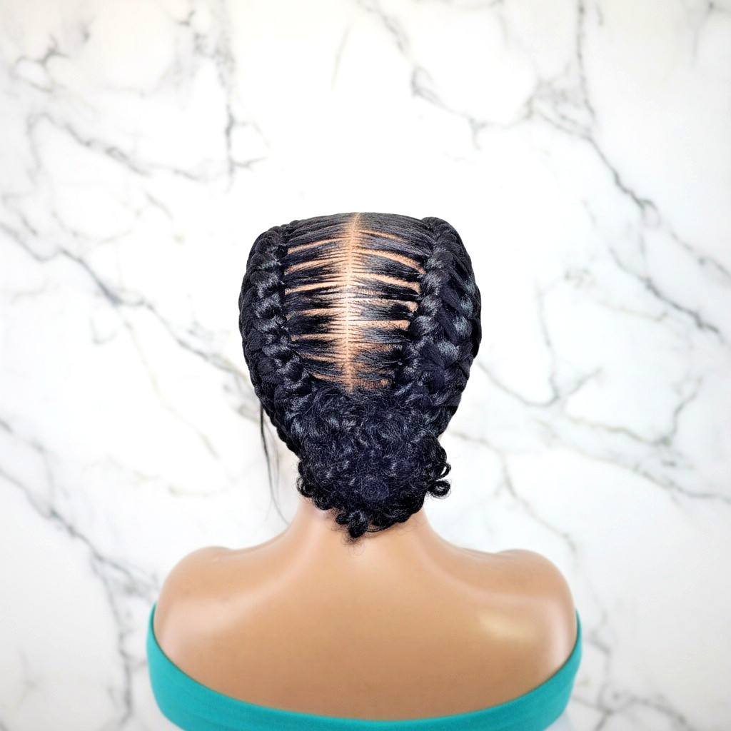 Braided Wig: Double Dutch Braids Braided Bun. Full Lace Cap, Baby Hair