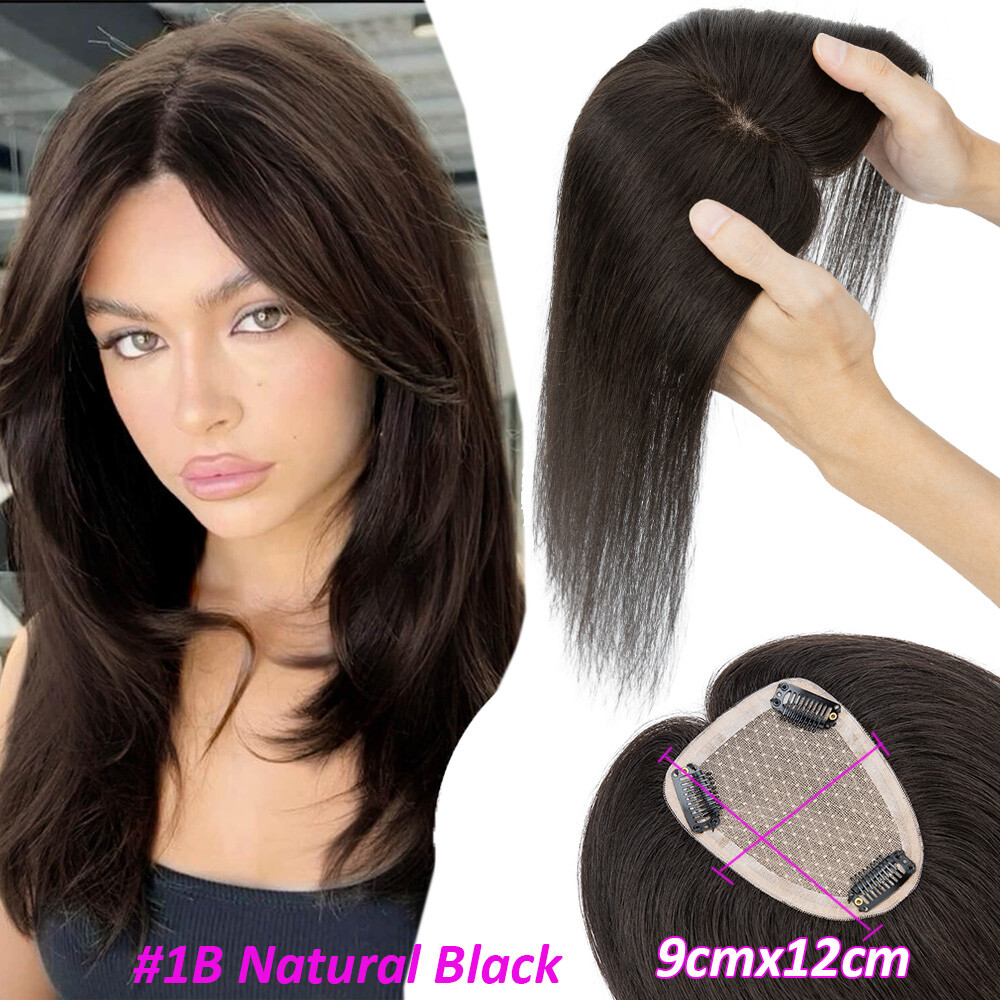 Silk Base Clip in Hairpiece REAL REMY Human Hair Topper Toupee Top Pieces Women