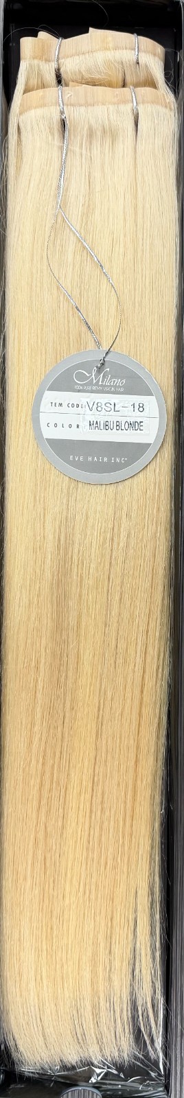 Eve Milano Remy Human Hair 18″ Seamless Clip-In Extensions 8pcs (Malibu Blonde)