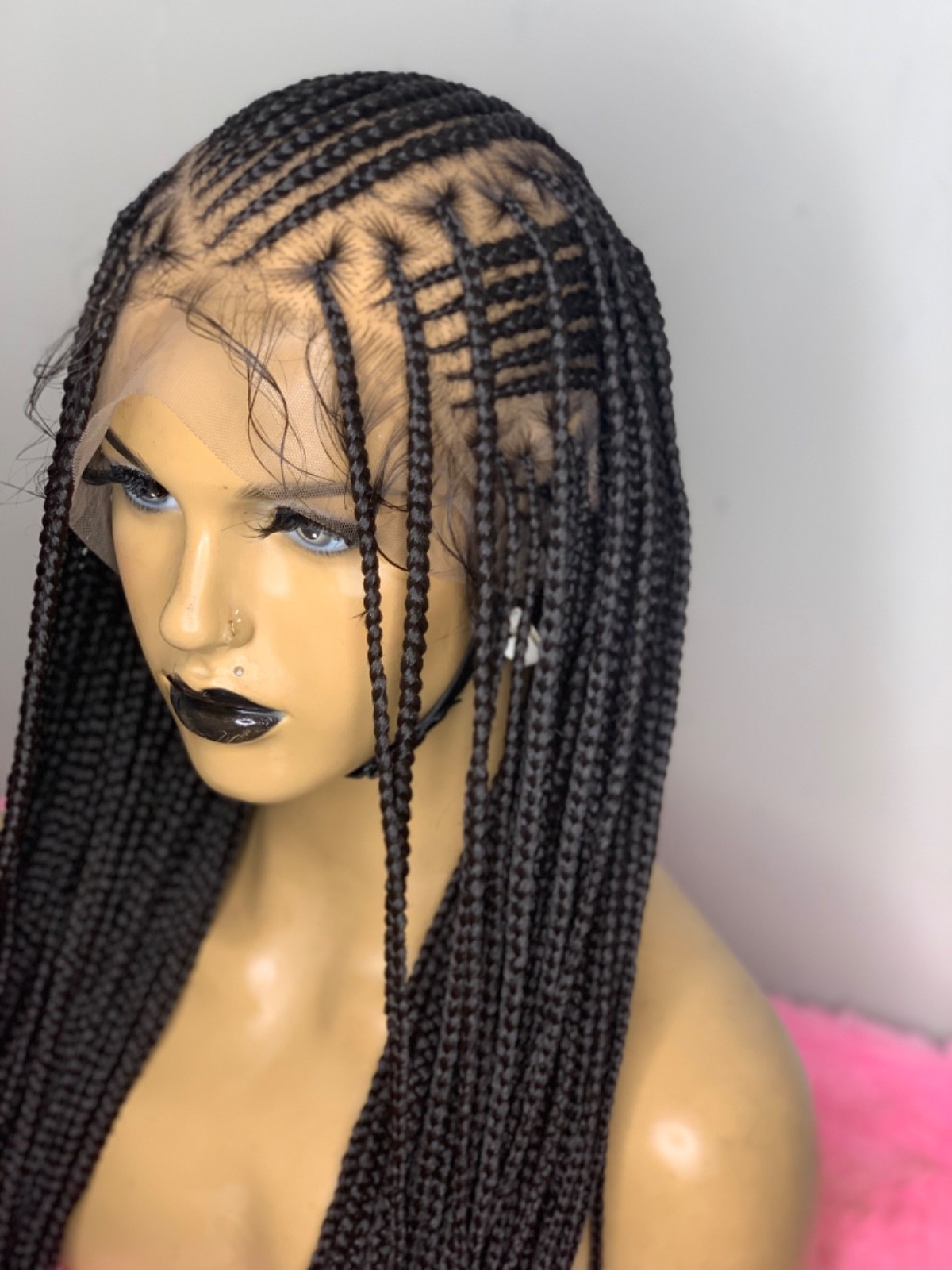 Preorder full lace braided wig, cornrows braids, flip over Fulani, long length
