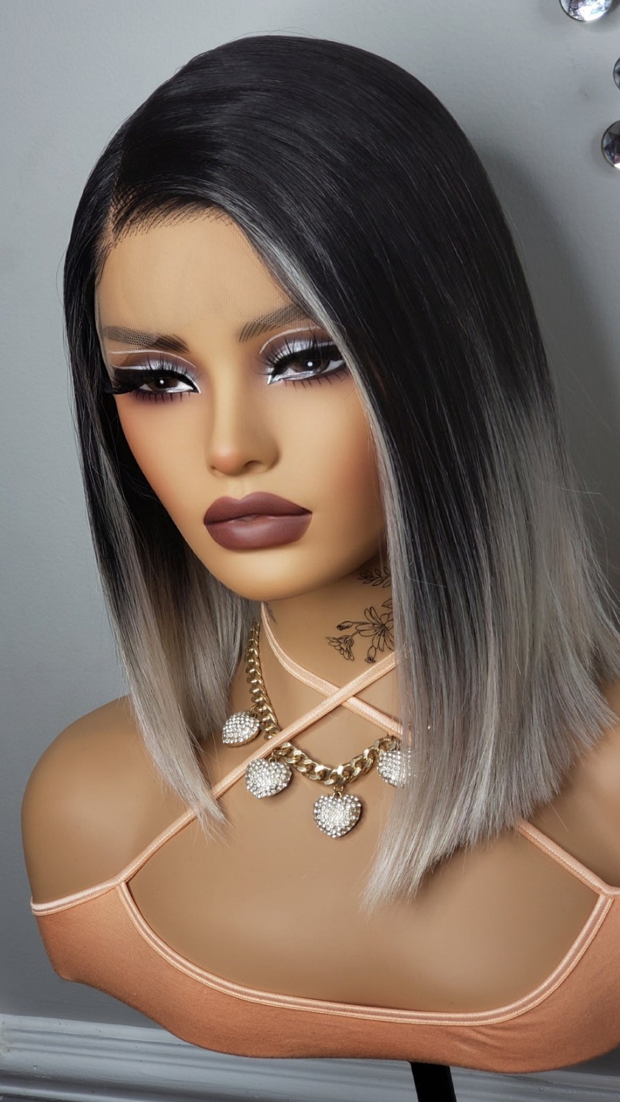 New Black Rose Gold Short Bob Wrap Style Lace Front Wig Womens Fashion Hair Wigs