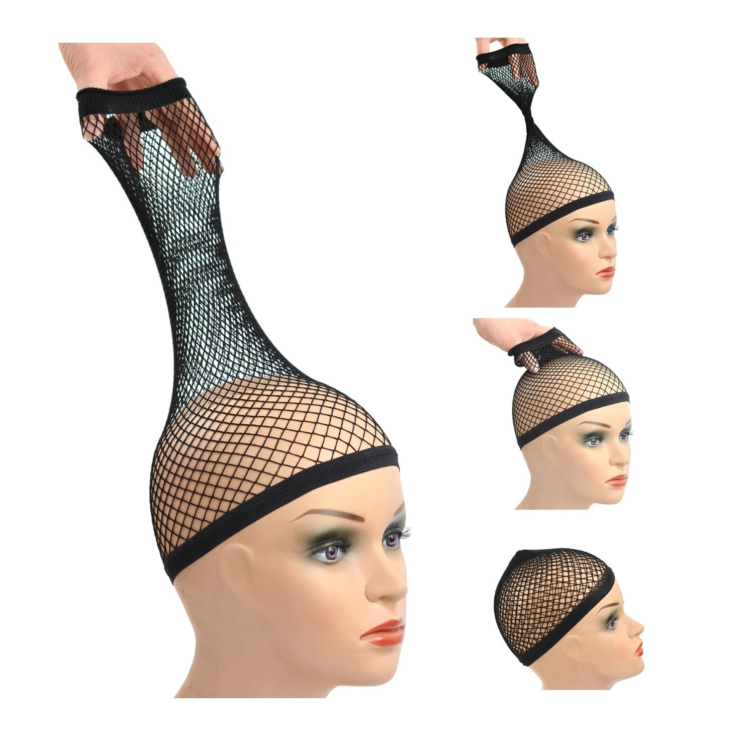 Mesh Wig Cap Crochet Net Black Hair Net for Women Men Sleeping Hairnet Cosplay