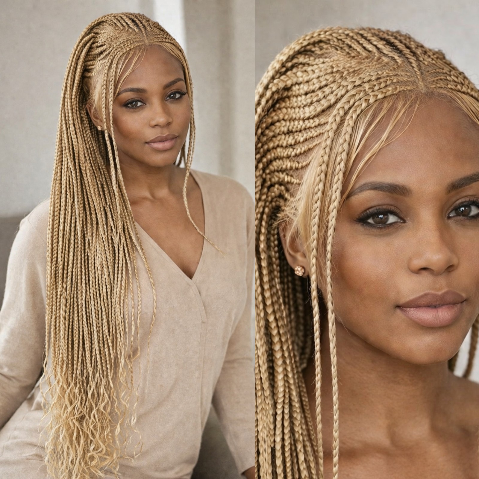 Braided Wig Lace Front Glueless Blonde #27 Cornrows Box Braids 30″ Handmade Long