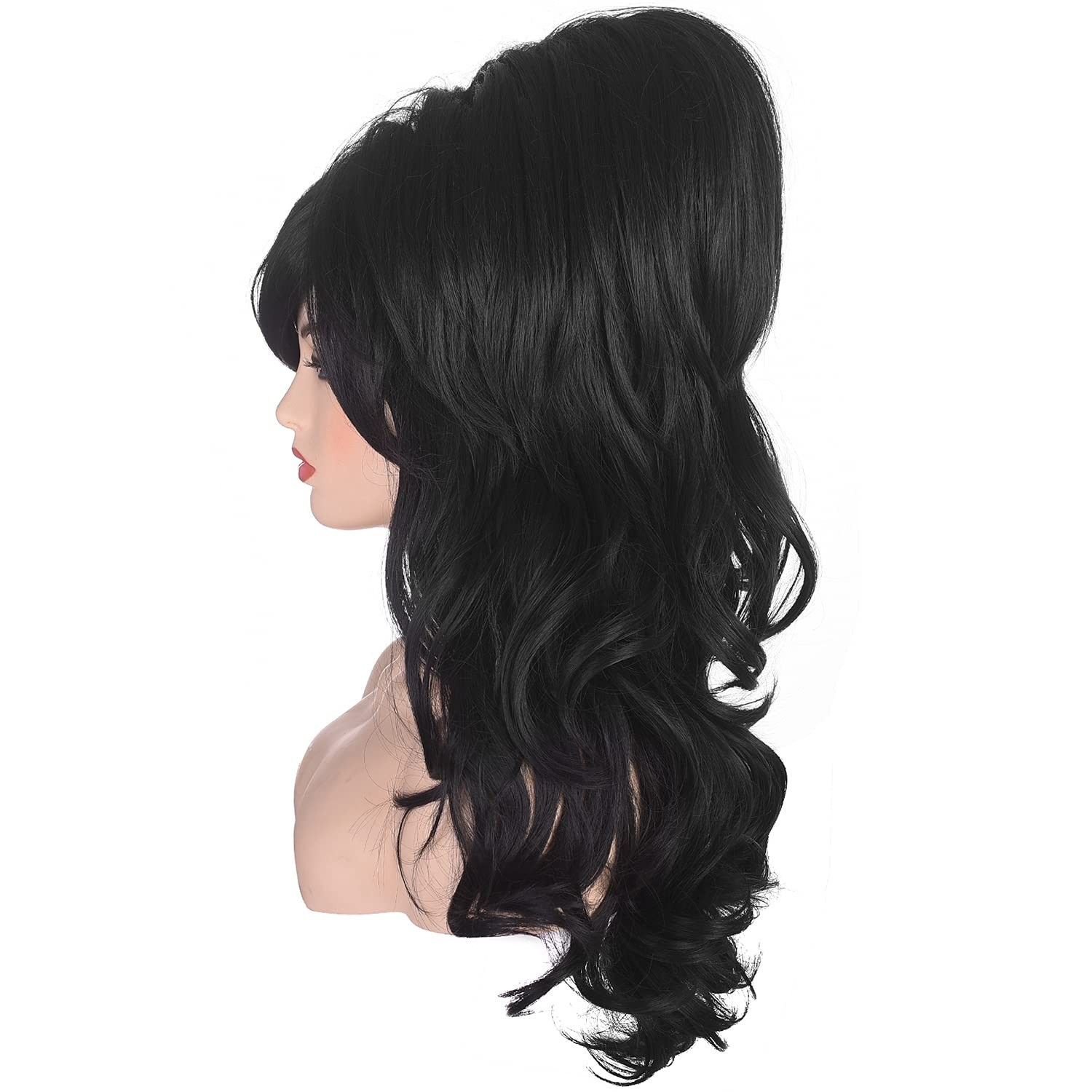 Retro 90s Black Beehive Wig – Curly Synthetic Hair for Ultimate Costume Glam