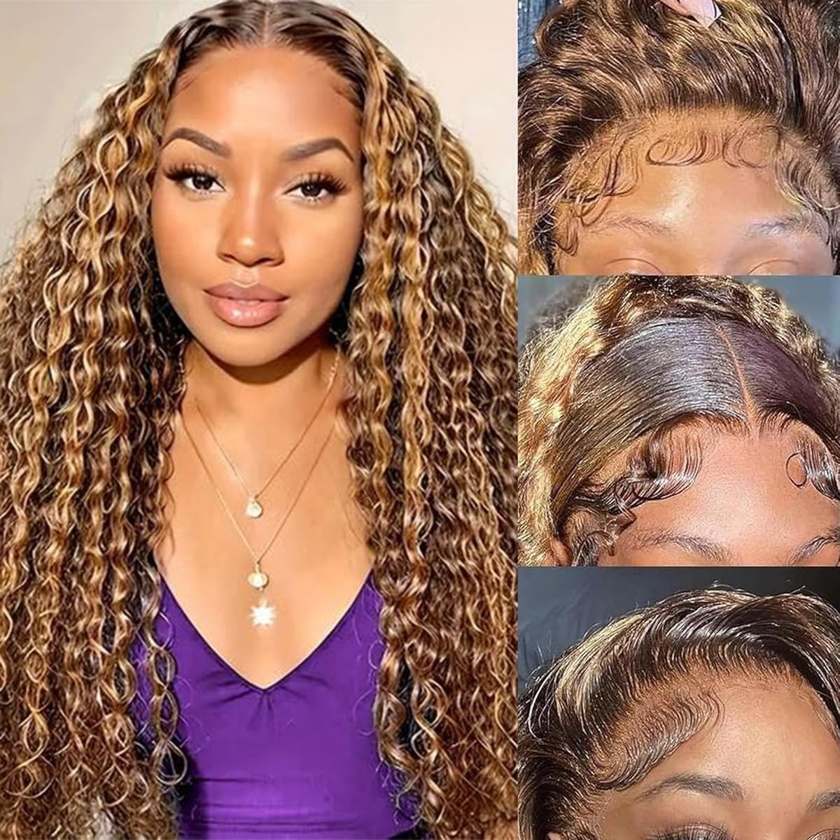 Pxtpxt 20 Inch Highlight Ombre Lace Front Wig Human Hair 13X6 Hd Honey Blonde