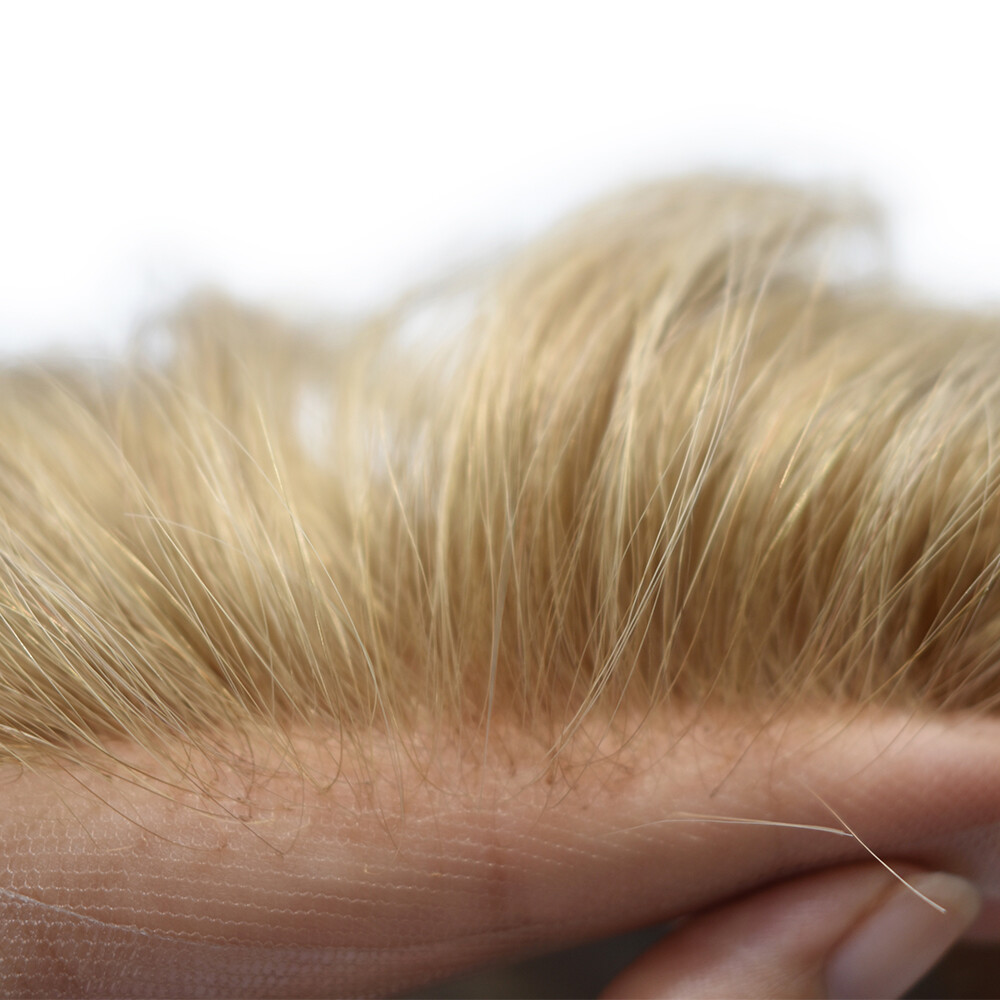 Mens Toupee French Lace Front Hairpiece Brown Blonde Poly Skin PU Hair System US