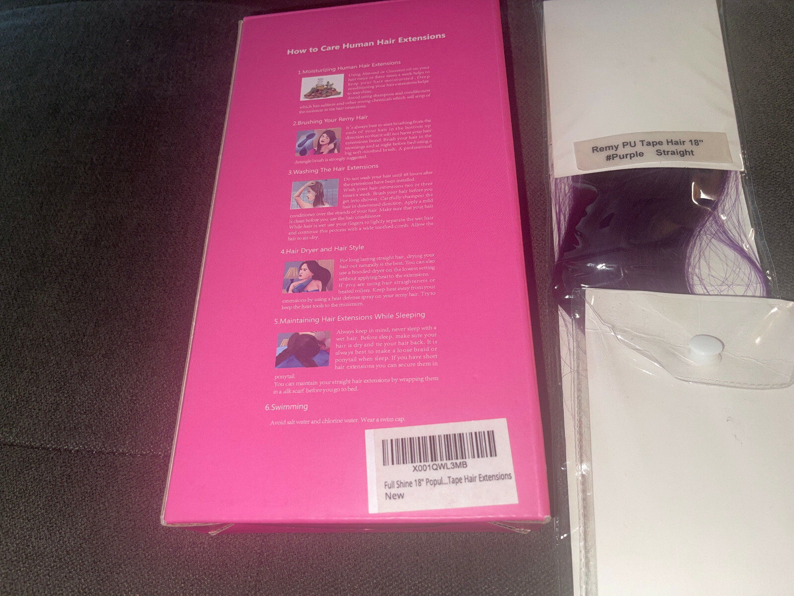 Full Shine Human Hair Tape in Hair Extensions 18″ PURPLE STRAIGHT. NEW