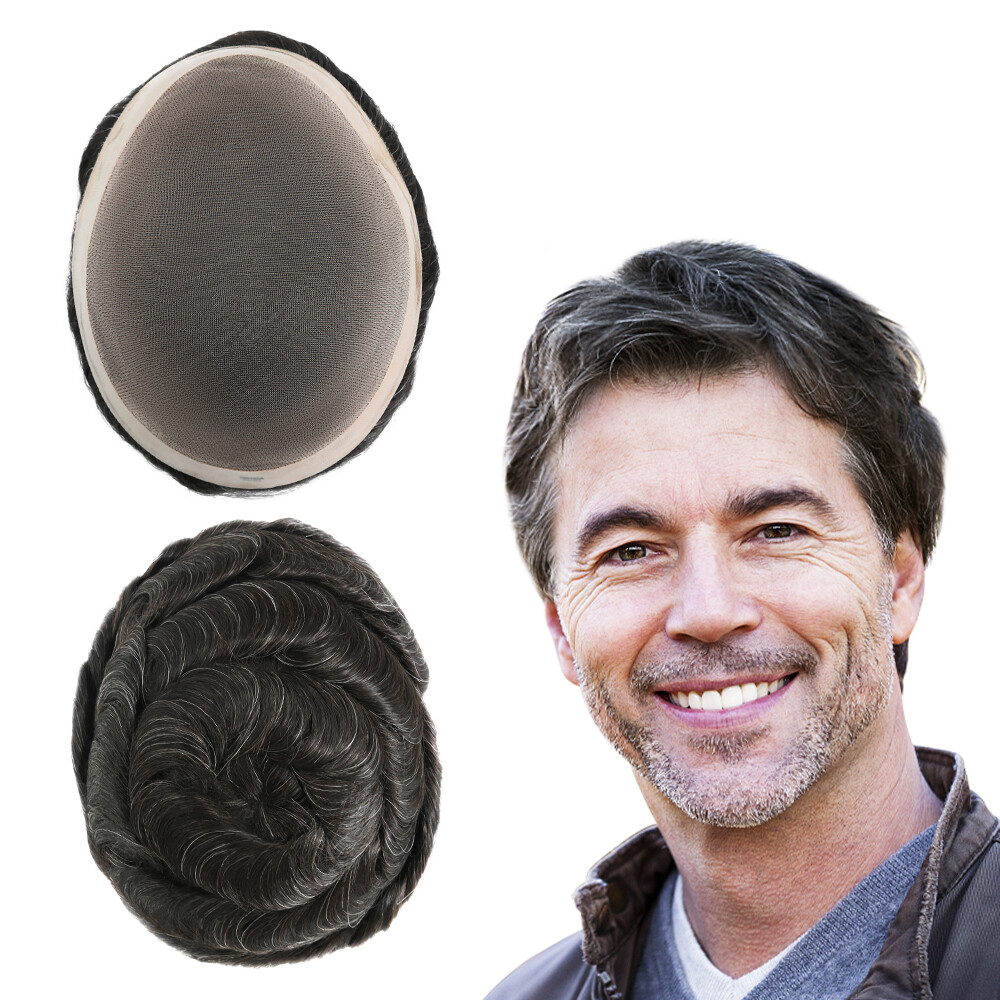 Mens Toupee Human Hair Systems Fine Mono Colored Hair Pieces 8X10 #1B US Seller