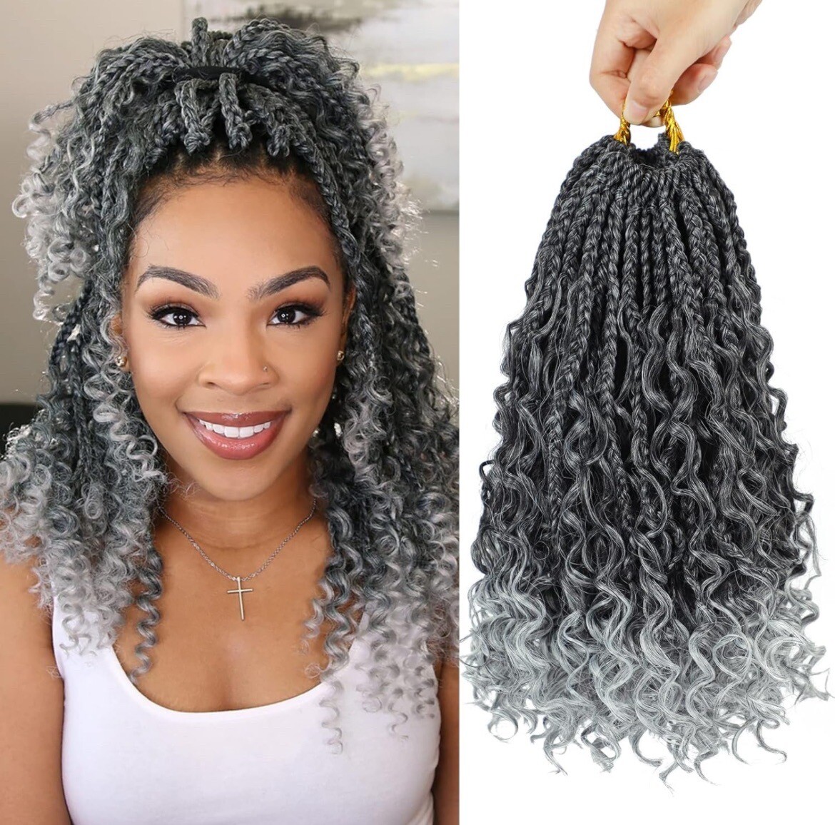 Goddess Box Braids Crochet Hair 12 Inch Bohemian Box Braids Crochet Hair1B/gray#