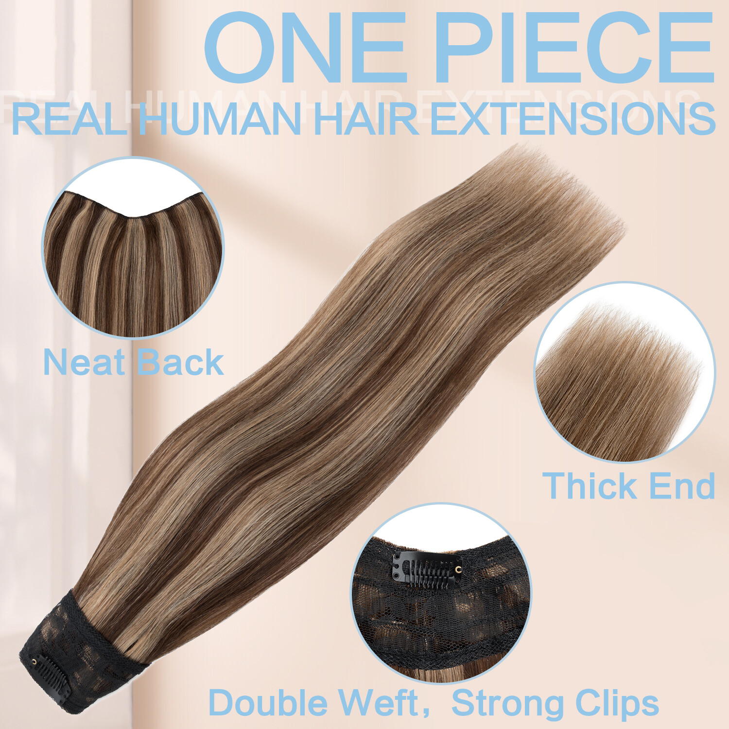 Upgrade V Shape One Piece 100% Clip in Remy Human Hair Extensions 3/4 Full Head