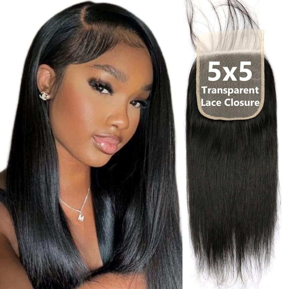 14 Inch 100% Human Hair Frontal Closure – 5×5 Transparent HD Lace, Silky Straigh