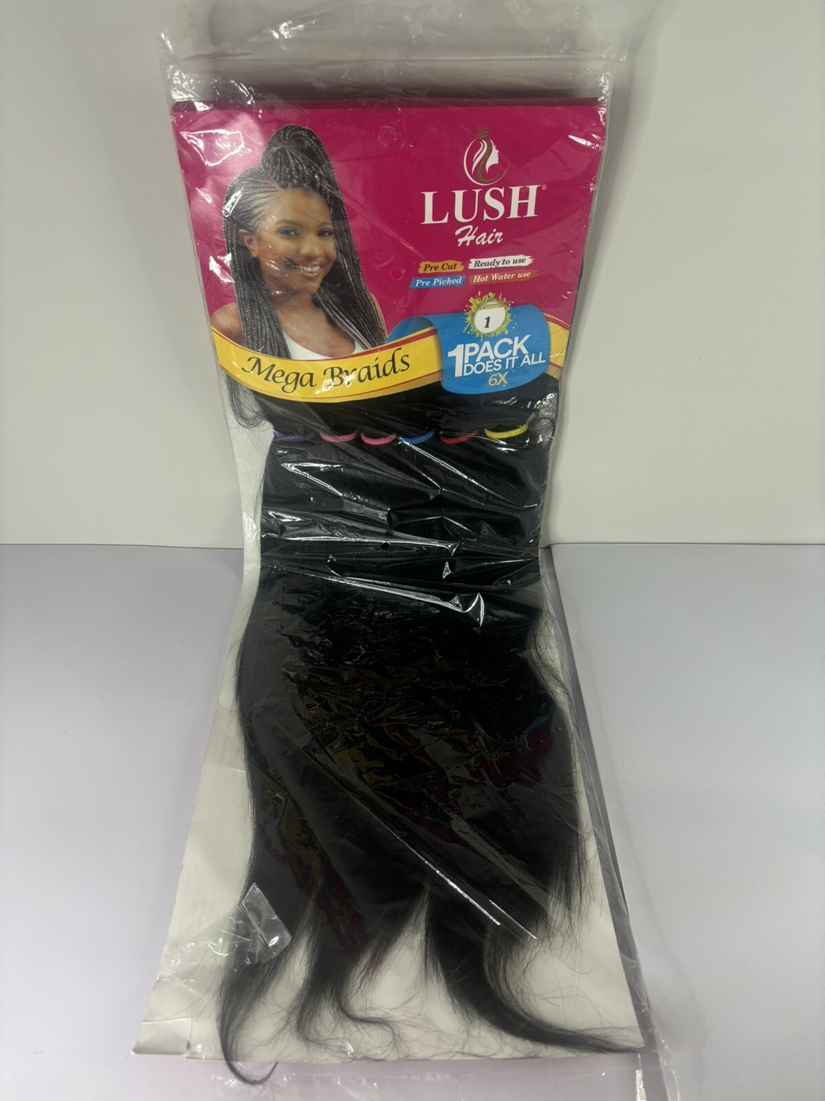 Mega Braids 6X Pre-cut Pre-Picked 55″ Lush Hair Colour 1 (1 Pack Does It All)