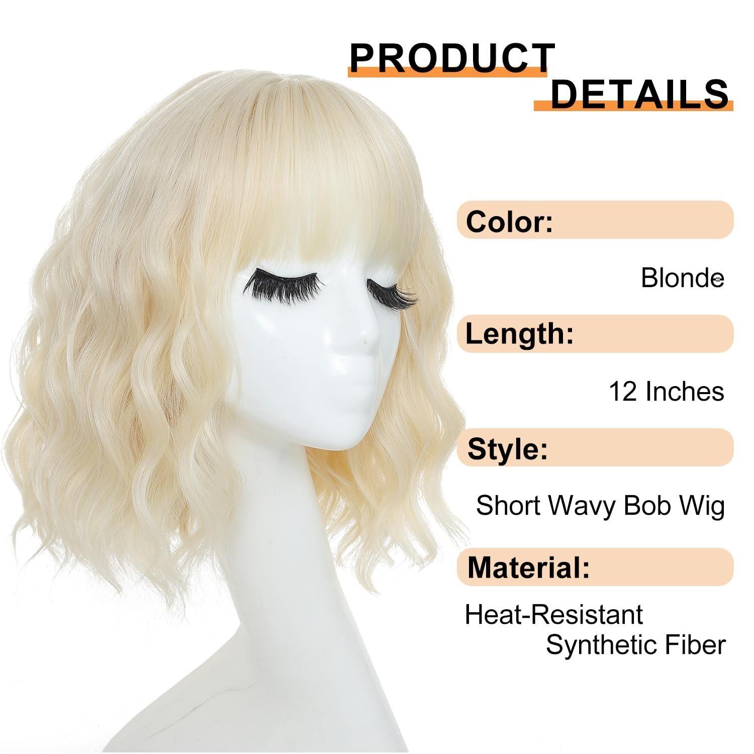 14″ Blonde Wavy Bob Wig for Women Daily Cosplay Party 74E714964