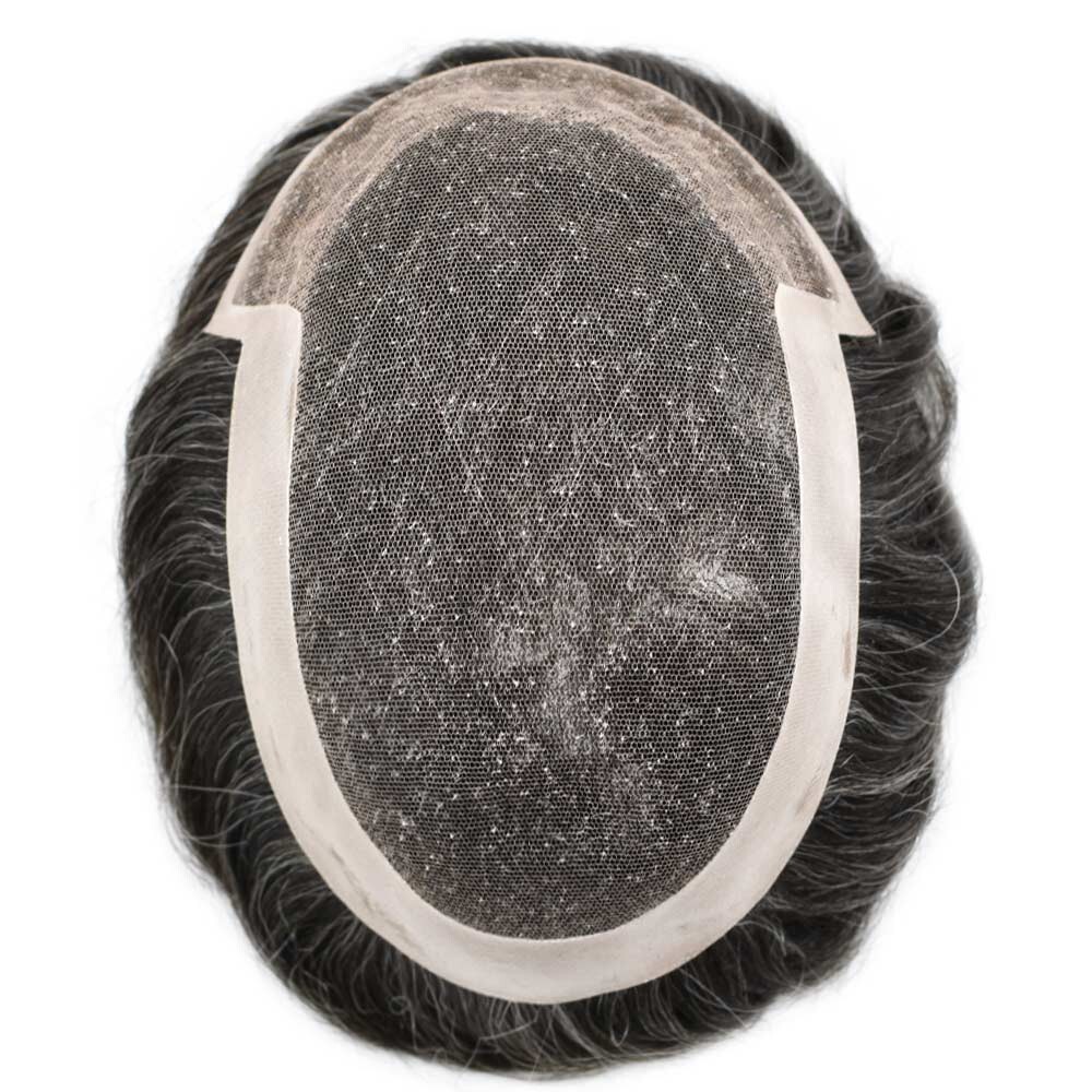 Mens Toupee Hairpiece French Lace Front Hair System Replacement Wig Unit for Men