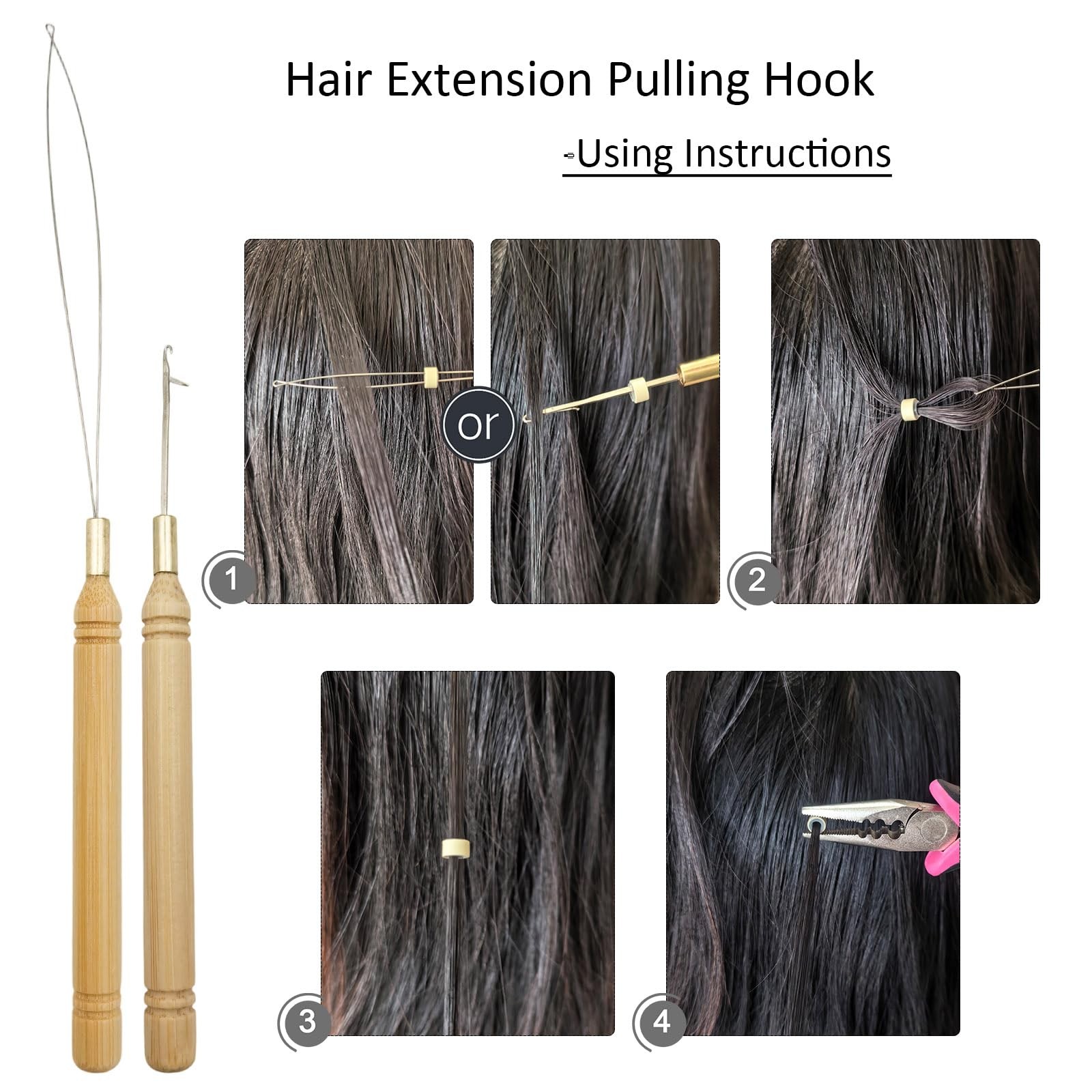 Sew in Hair Extensions Kit, Micro Ring Beads Tool 16 tools Pink/Black