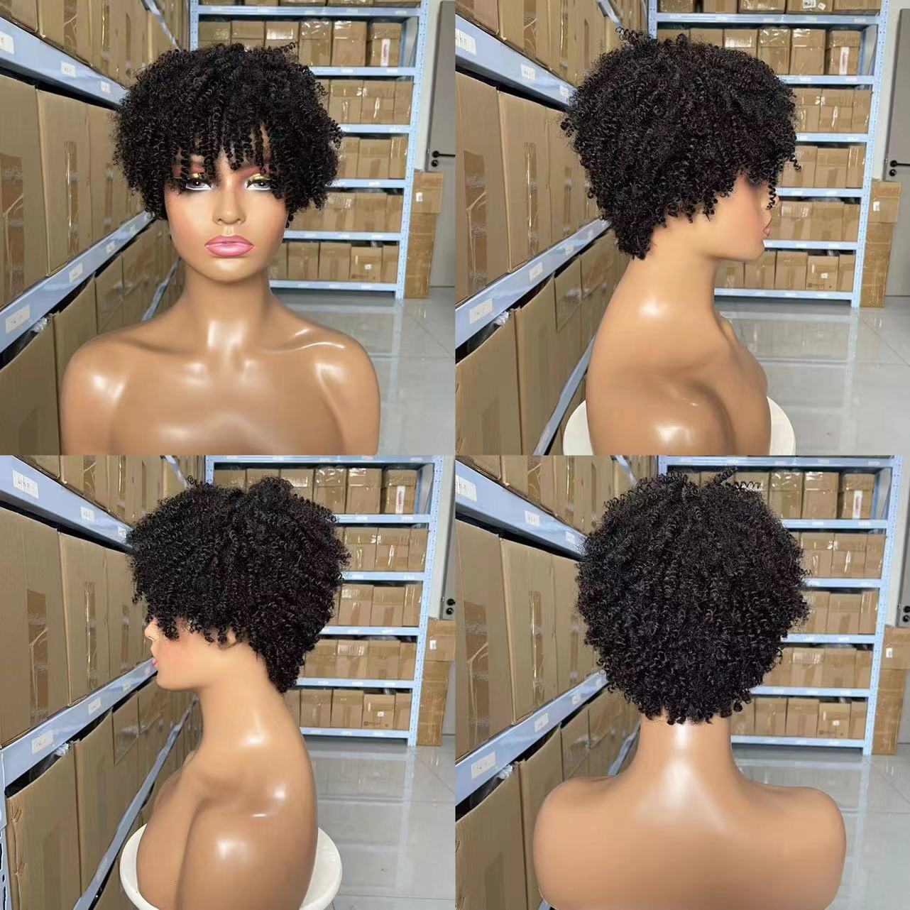 Human Hair Afro Kinky Curly Wig No Lace 100% Human Hair Wigs For Women